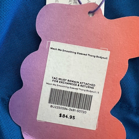 Yitty Mesh Me Smoothing Sleeved Thong Bodysuit In Bright Ass Blue Size Small NWT - Picture 9 of 12